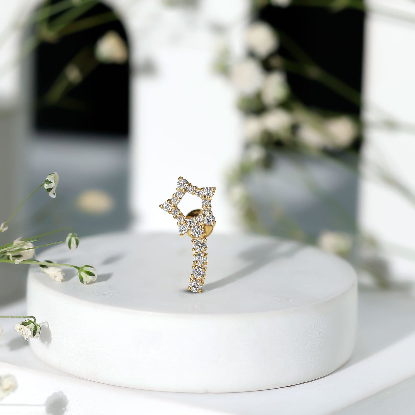 Certified Moissanite Shooting Star Cartilage Earring