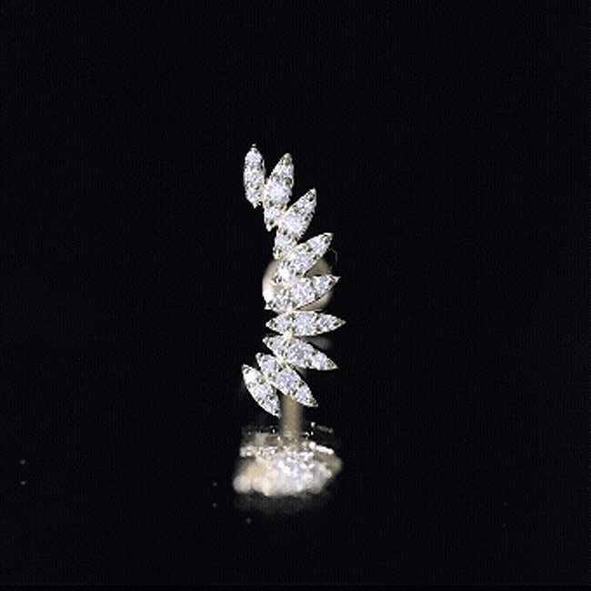 Certified Moissanite Feather Climber Cartilage Earring