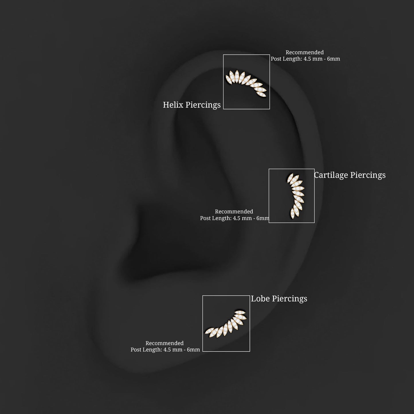 Certified Moissanite Feather Climber Cartilage Earring
