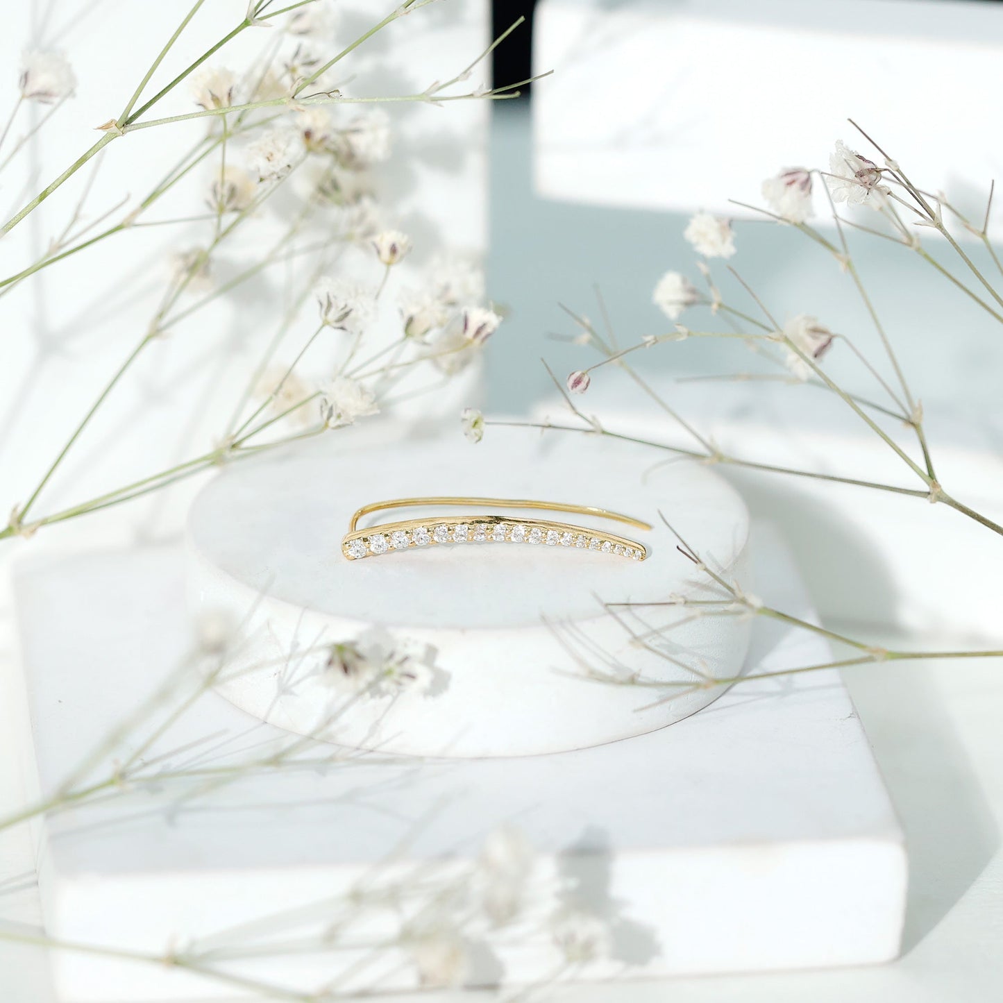Minimalist Moissanite Curved Climber Earring