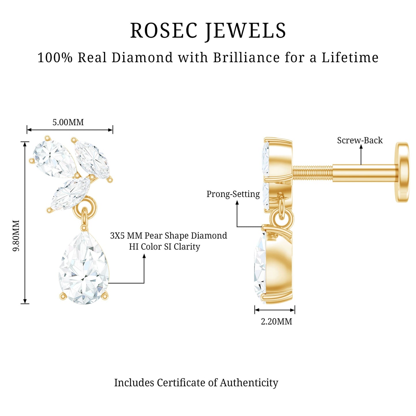 Natural Diamond Teardrop Cartilage Earring With Certificate