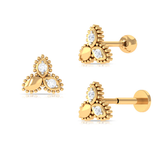 Natural Diamond Leaf Earring for Helix Piercing