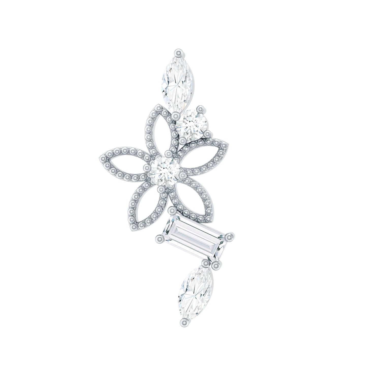 Unique Moissanite Flower Crawler Cartilage Earring