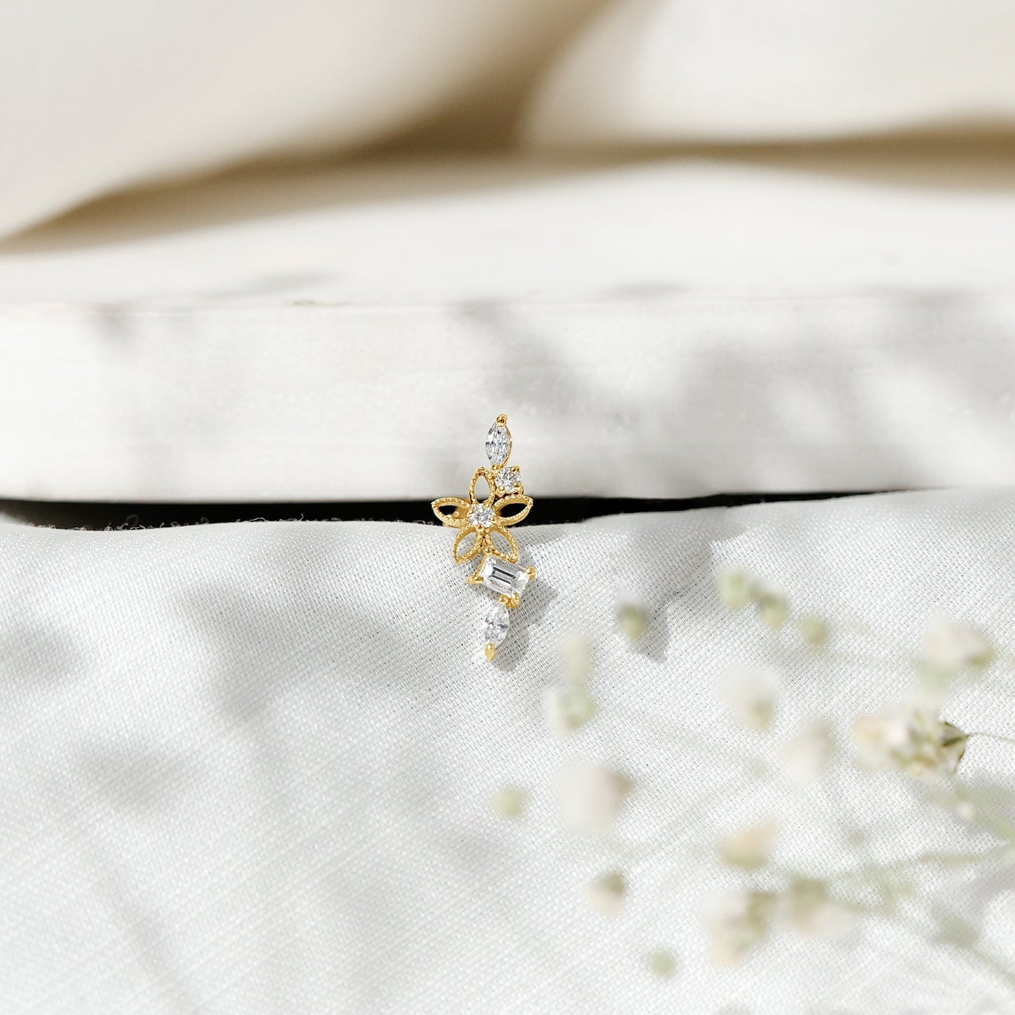 Unique Moissanite Flower Crawler Cartilage Earring
