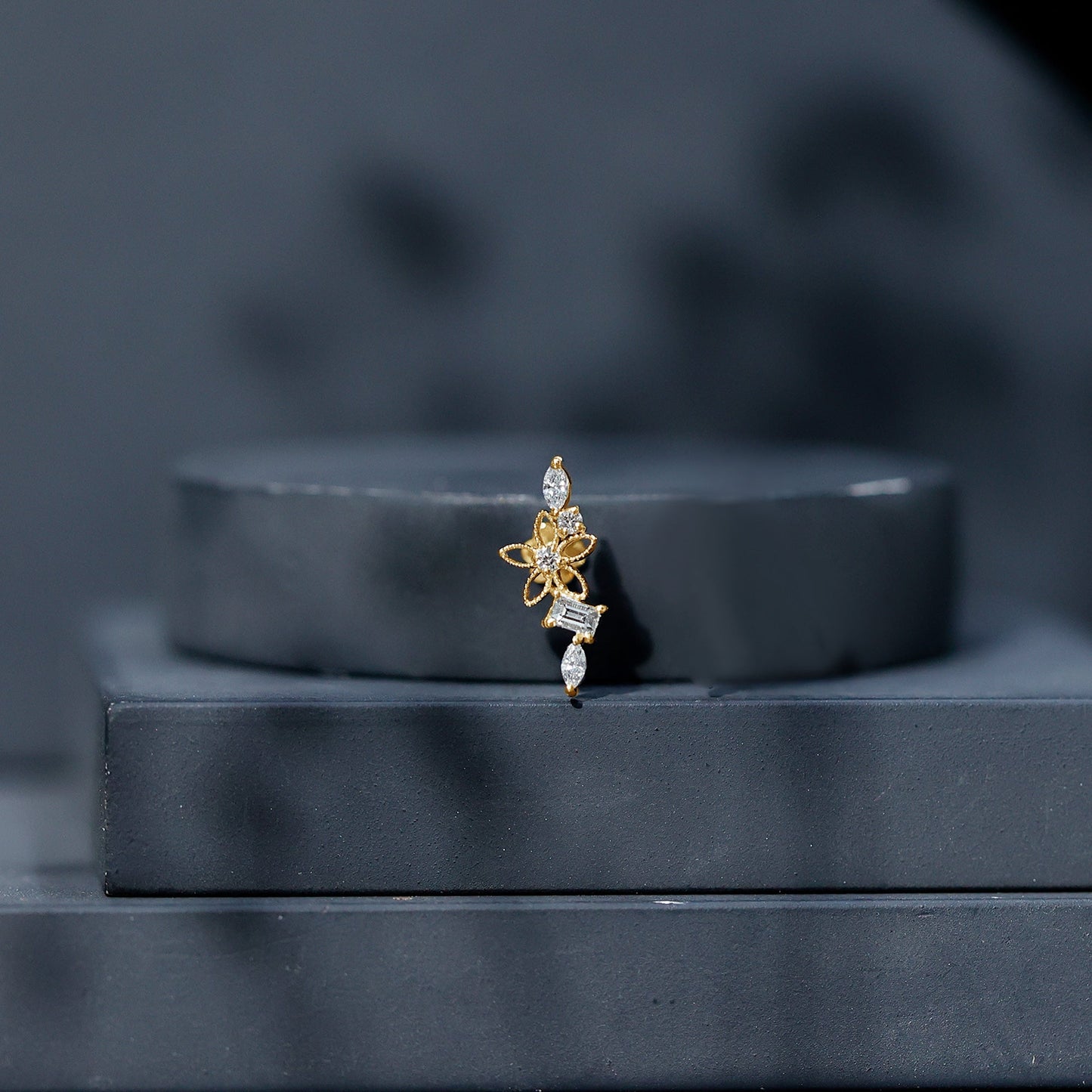 Unique Moissanite Flower Crawler Cartilage Earring