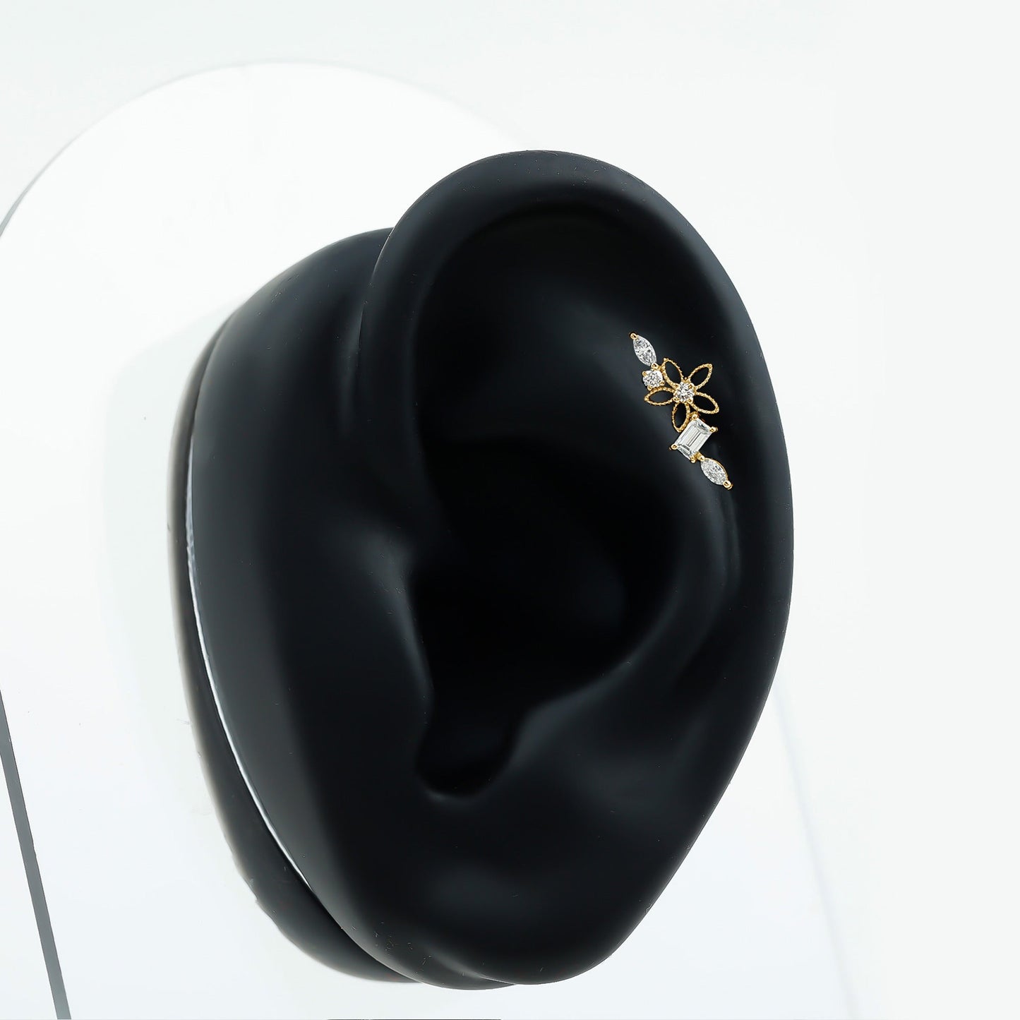 Unique Moissanite Flower Crawler Cartilage Earring