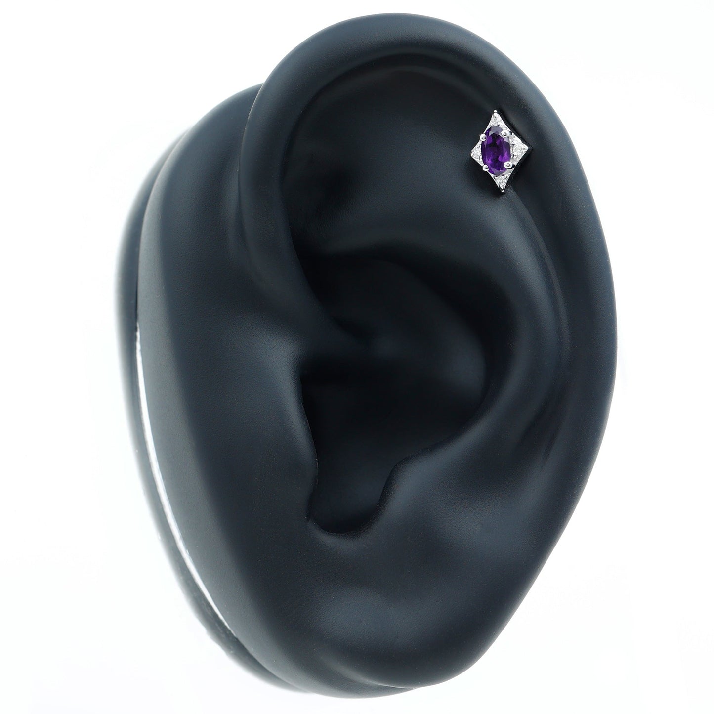 Oval Natural Amethyst Tragus Earring with Lab Grown Diamond