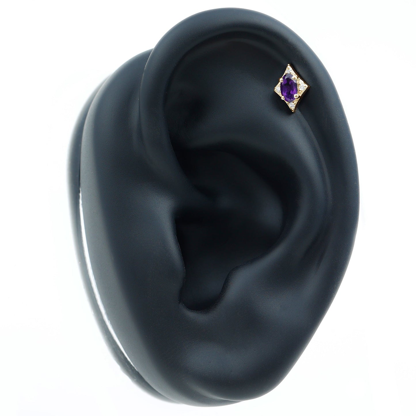 Oval Natural Amethyst Tragus Earring with Lab Grown Diamond