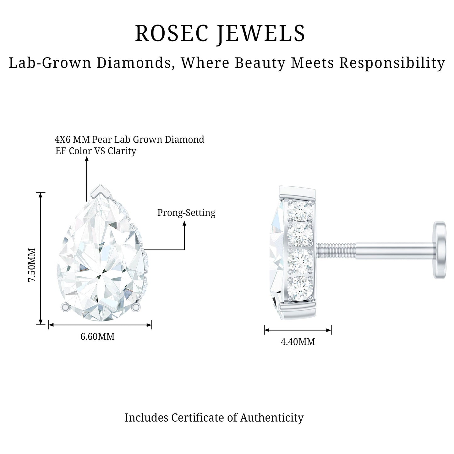 Pear Shaped Moissanite Solitaire Cartilage Earring