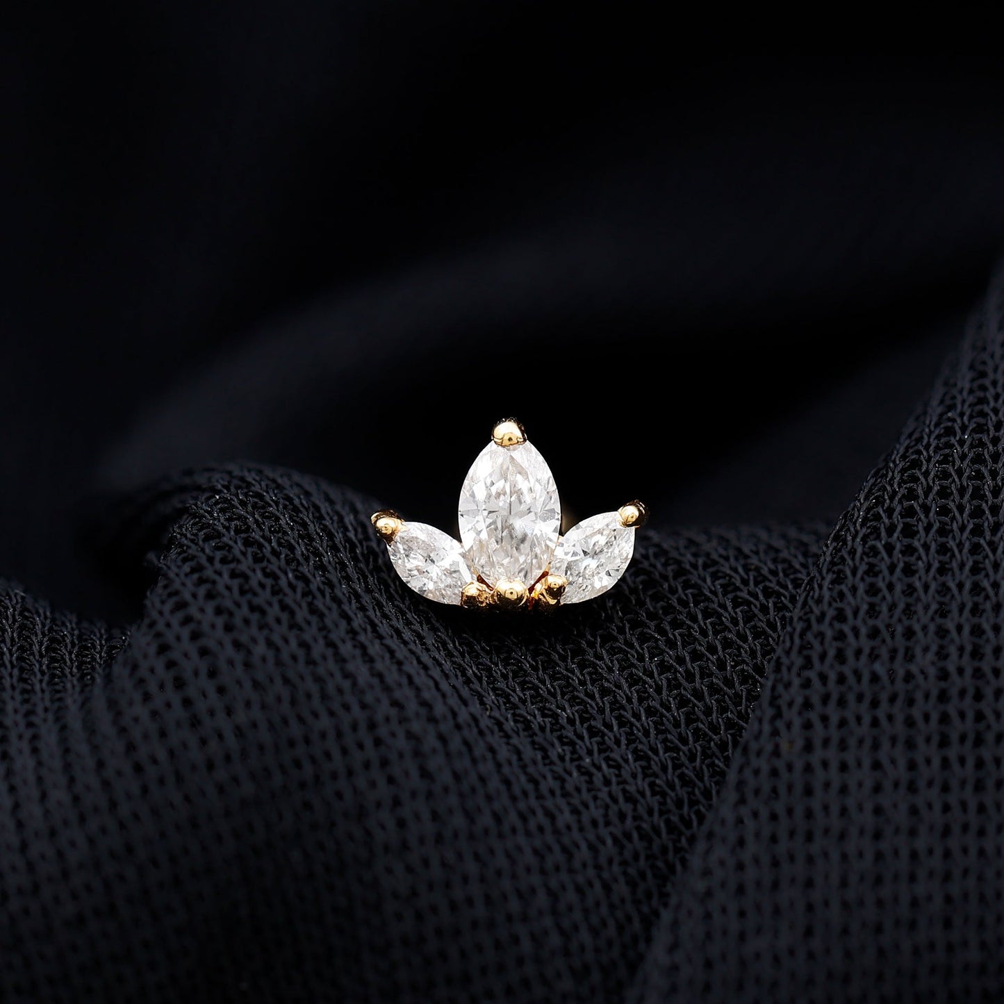 Marquise Cut Diamond Lotus Flower Earring for Helix Piercing