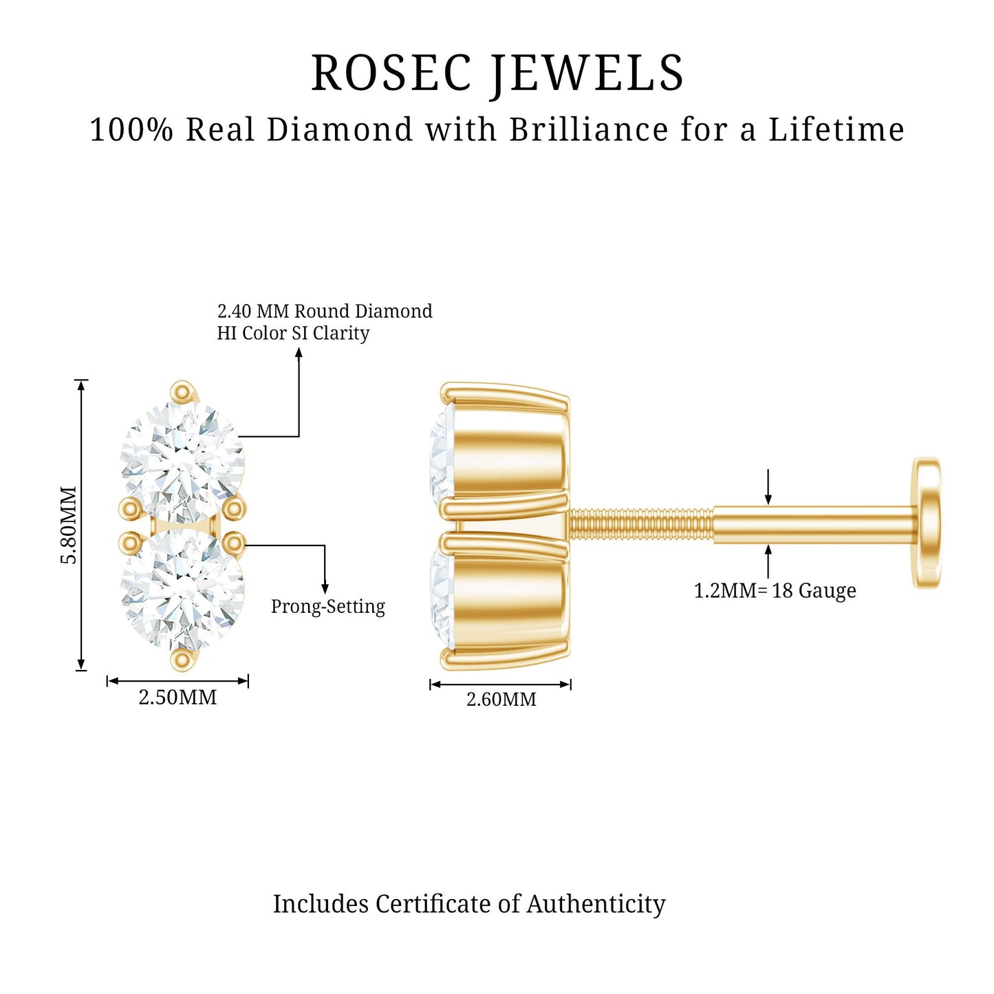 Natural Diamond 2 Stone Earring for Tragus Piercing