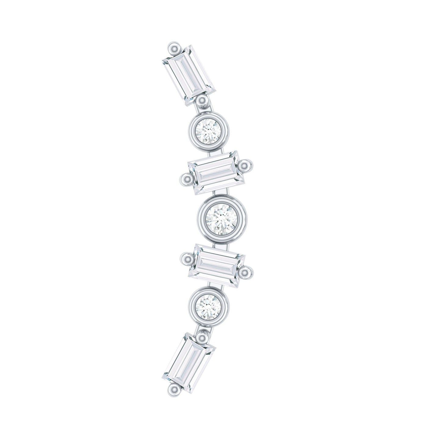 Baguette Moissanite Art Deco Climber Earring for Helix Piercing