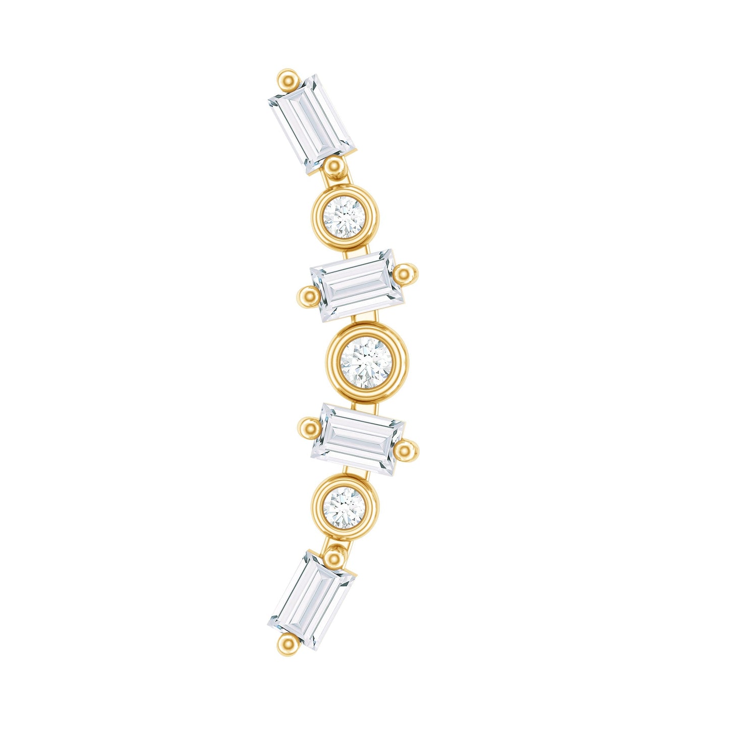 Baguette Moissanite Art Deco Climber Earring for Helix Piercing
