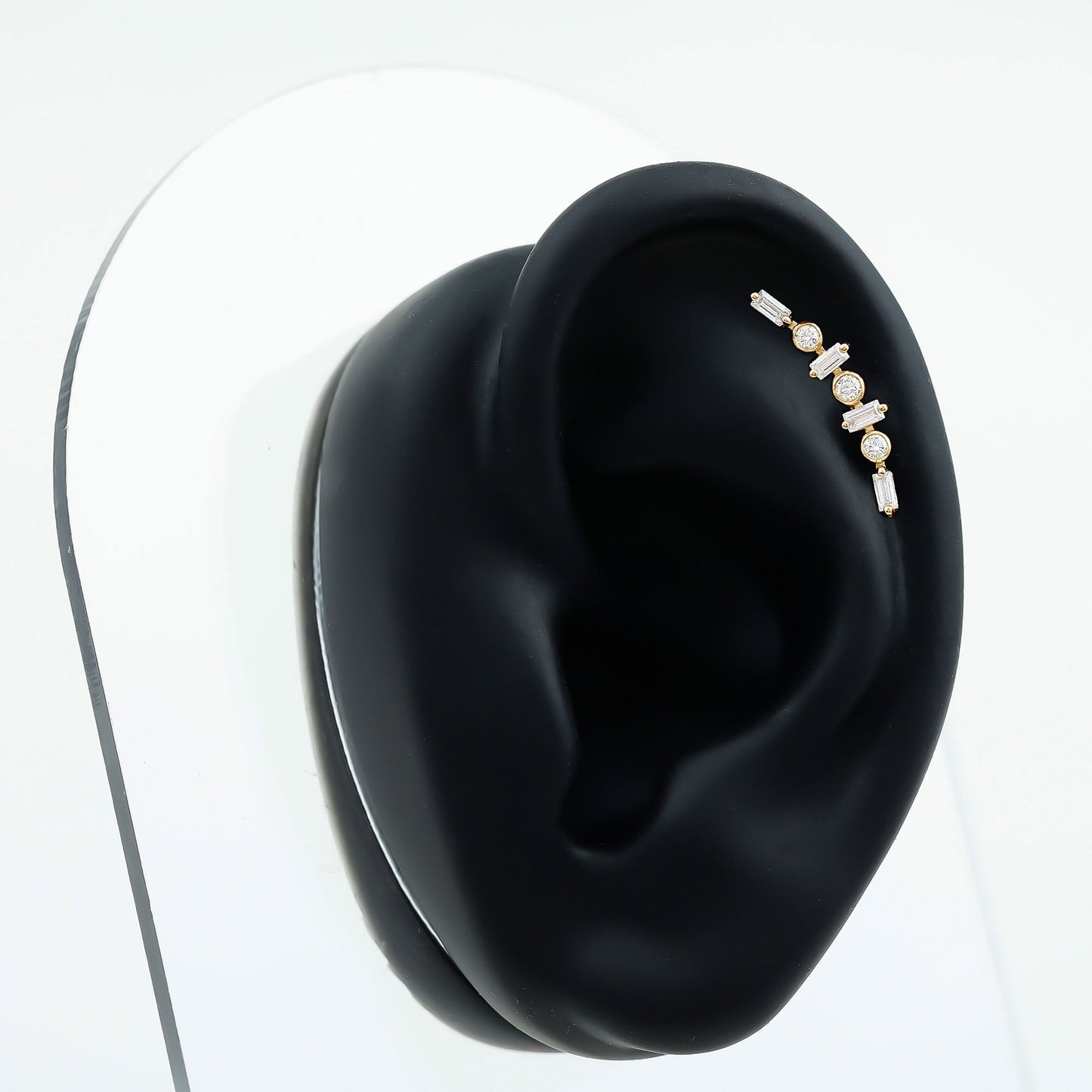Baguette Moissanite Art Deco Climber Earring for Helix Piercing