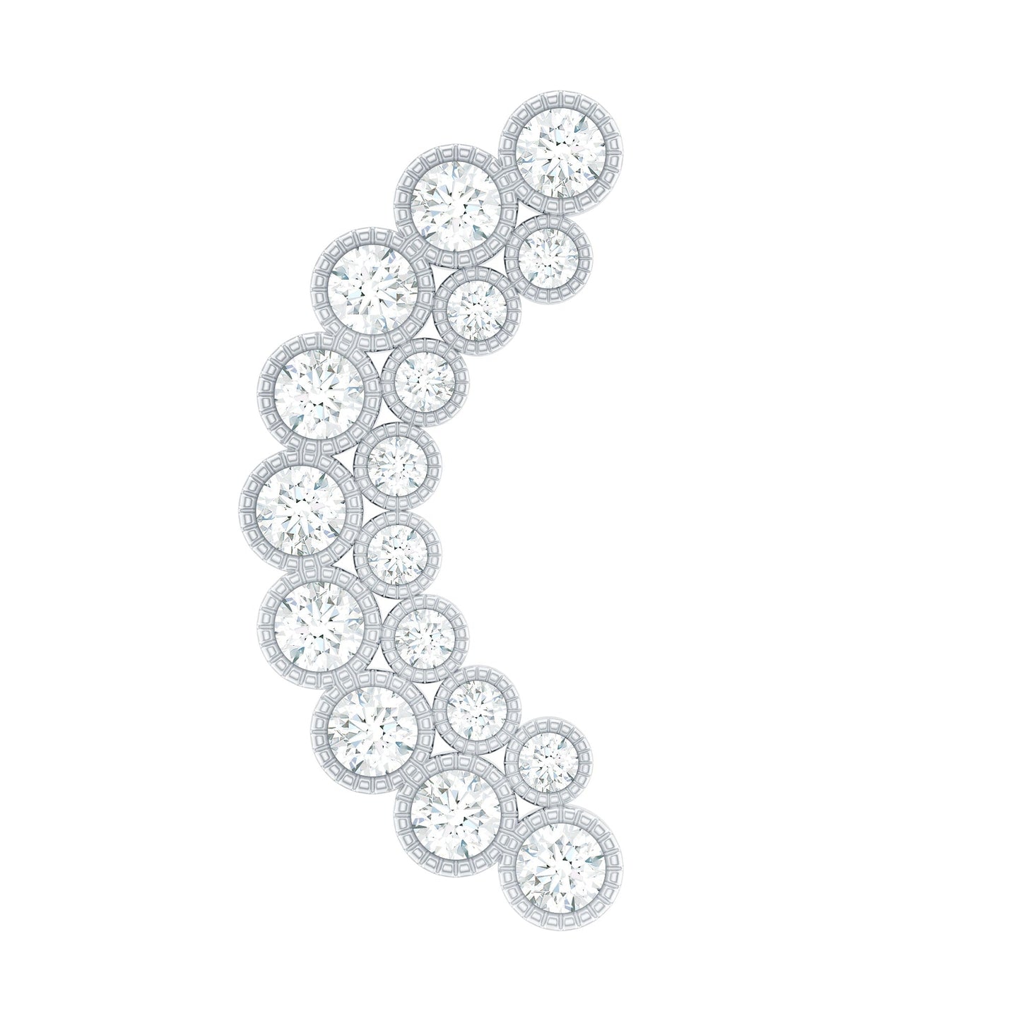 Moissanite Curved Helix Earring in Milgrain Bezel Setting