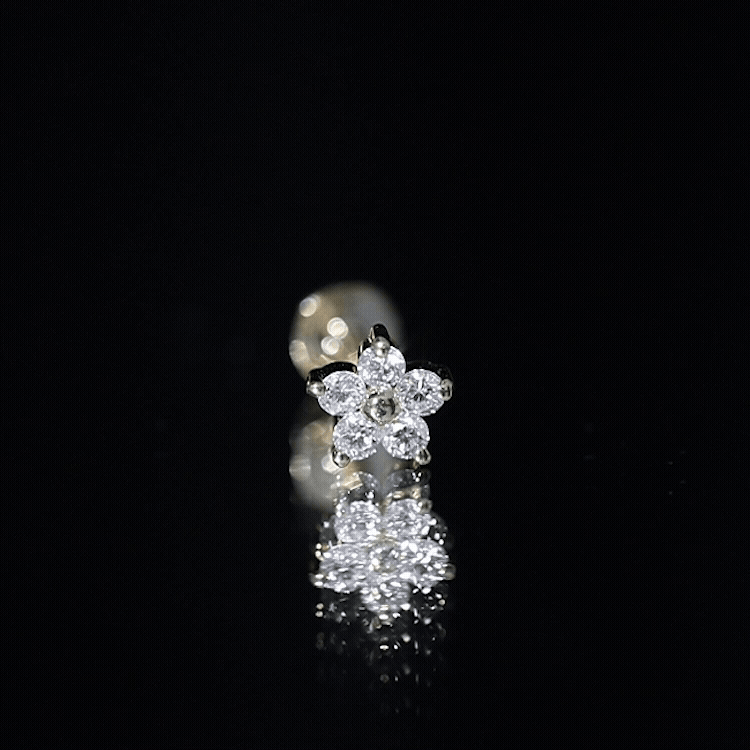 Round Moissanite Simple Flower Earring for Conch Piercing
