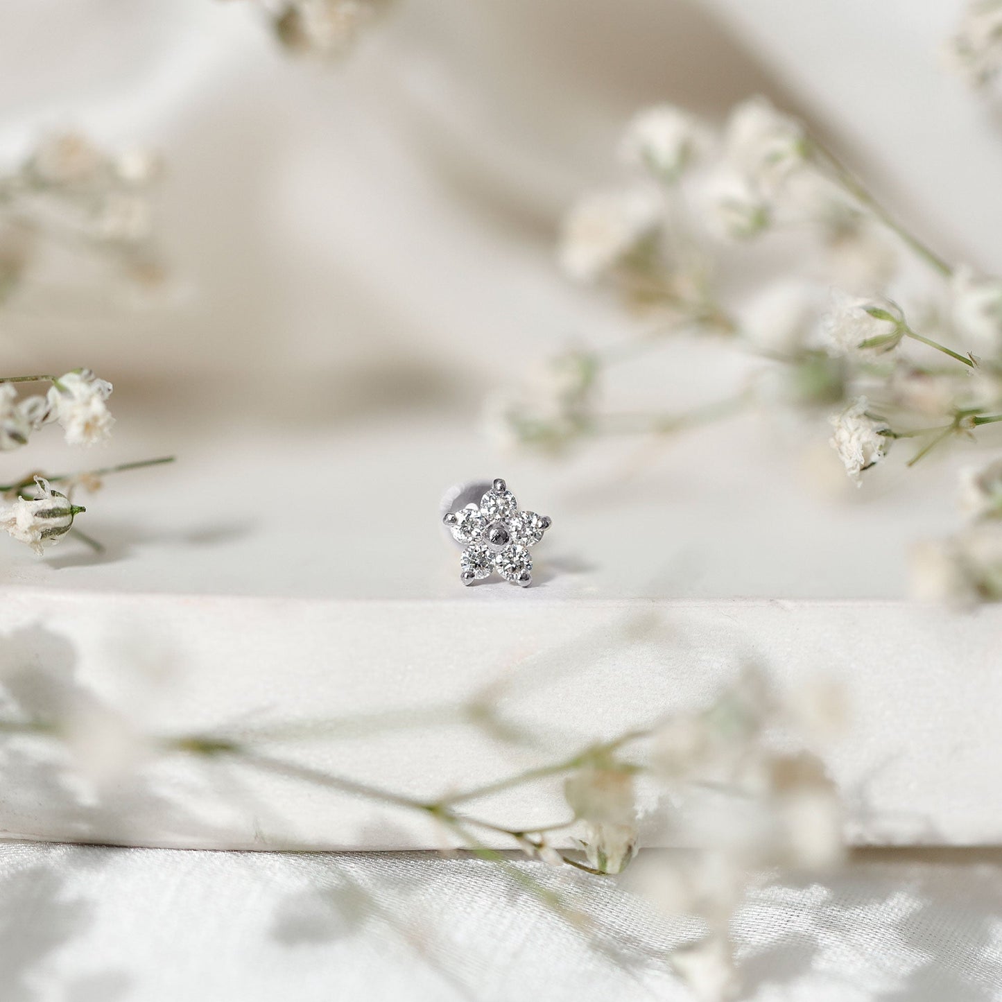 Round Moissanite Simple Flower Earring for Conch Piercing