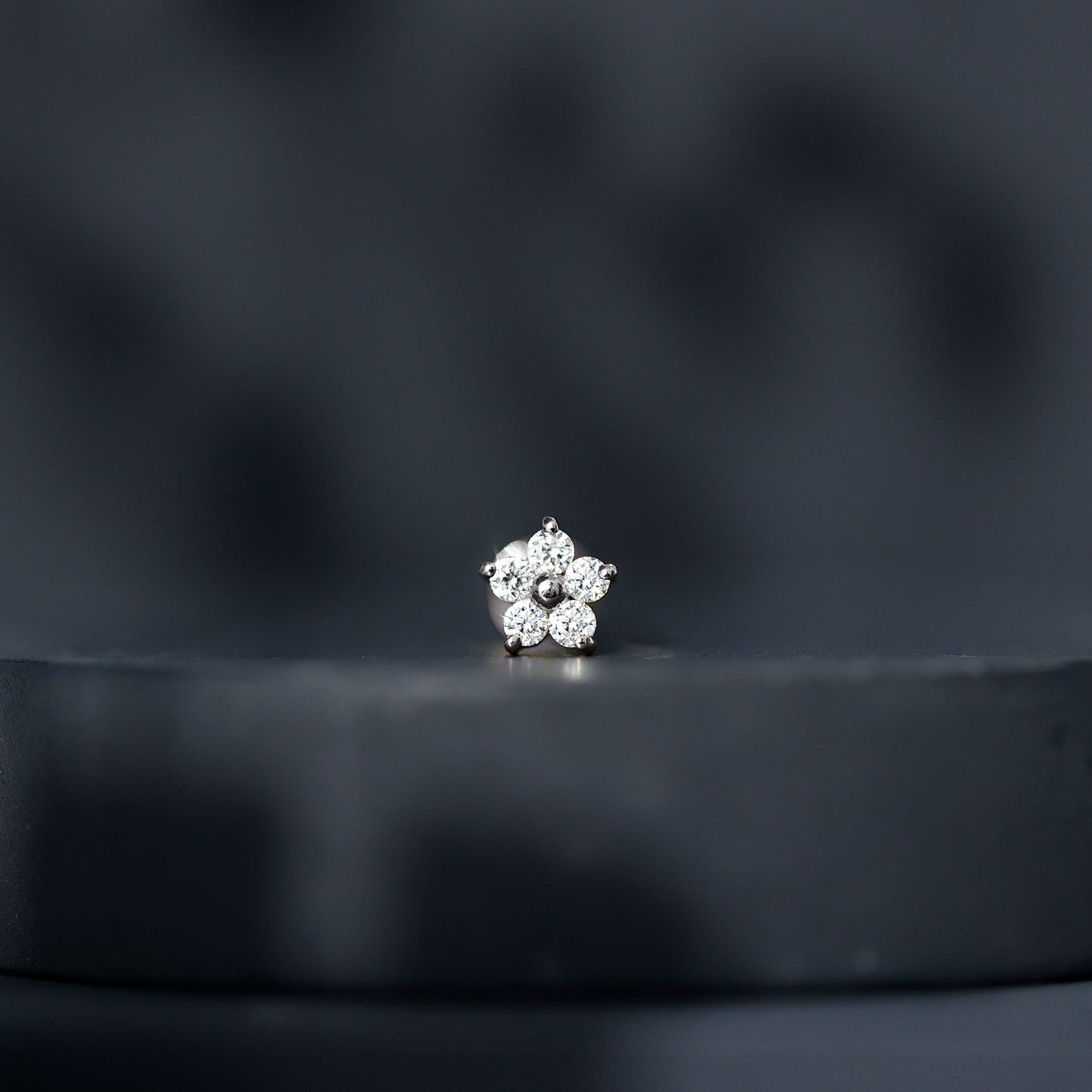 Round Moissanite Simple Flower Earring for Conch Piercing