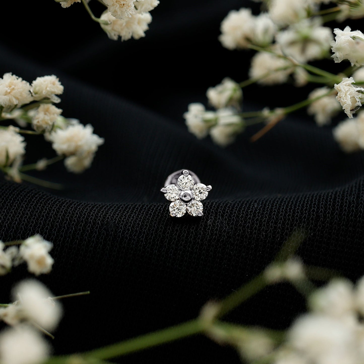 Round Moissanite Simple Flower Earring for Conch Piercing