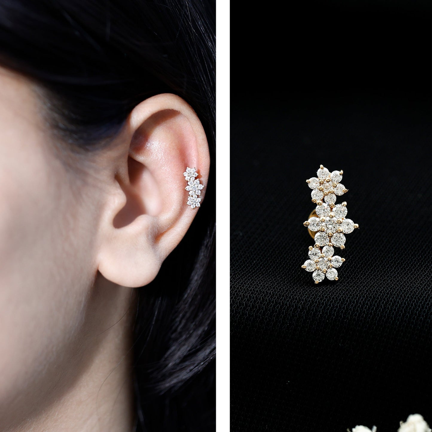 Certified Moissanite Floral Ear Climber Earring