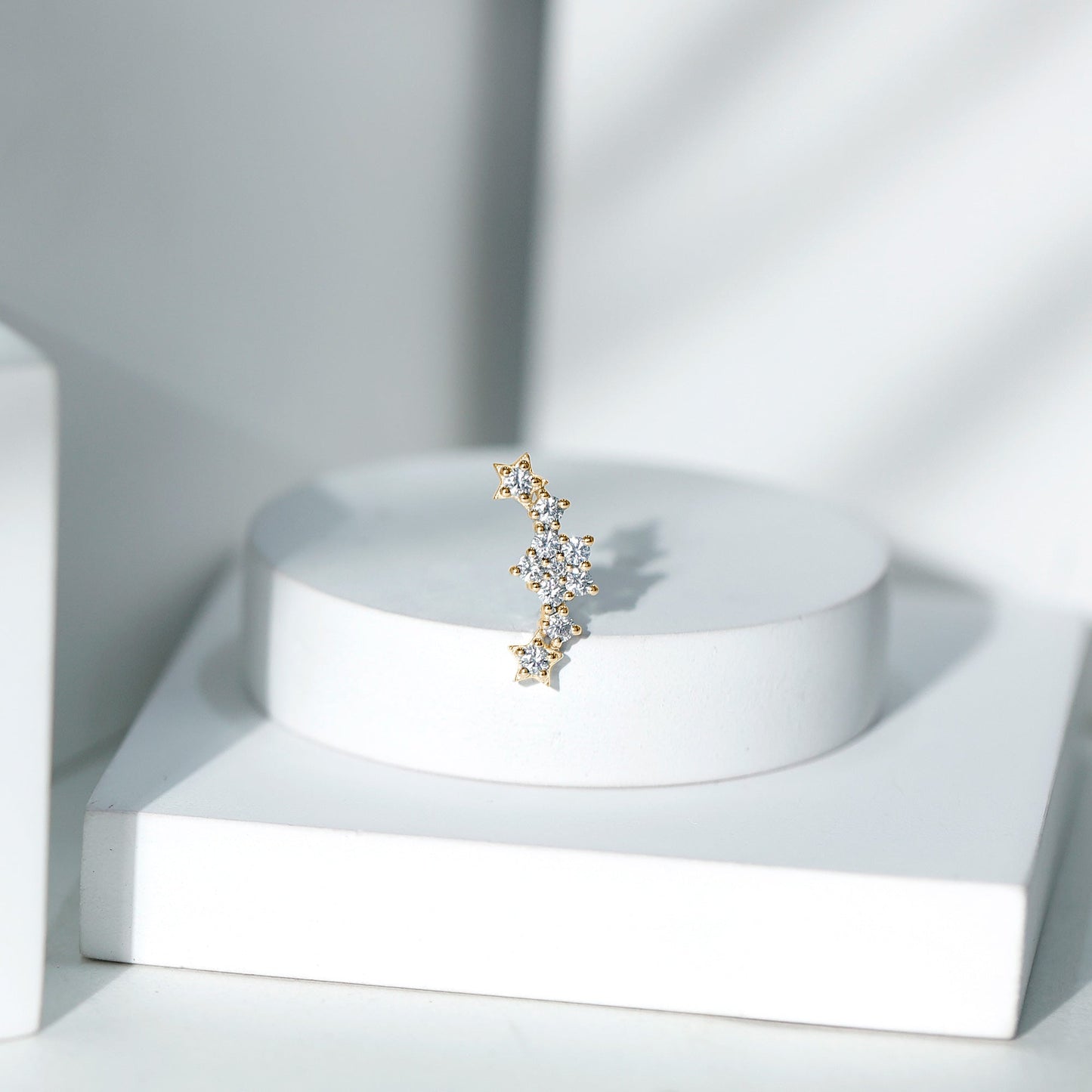 Unique Moissanite Star Crawler Earring for Helix Piercing