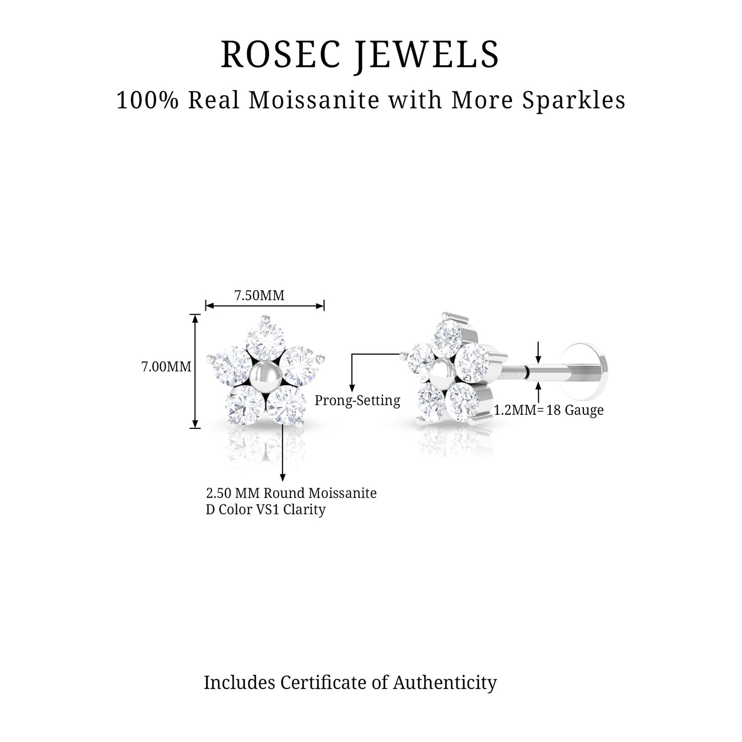 Certified Moissanite Flower Conch Earring for Women