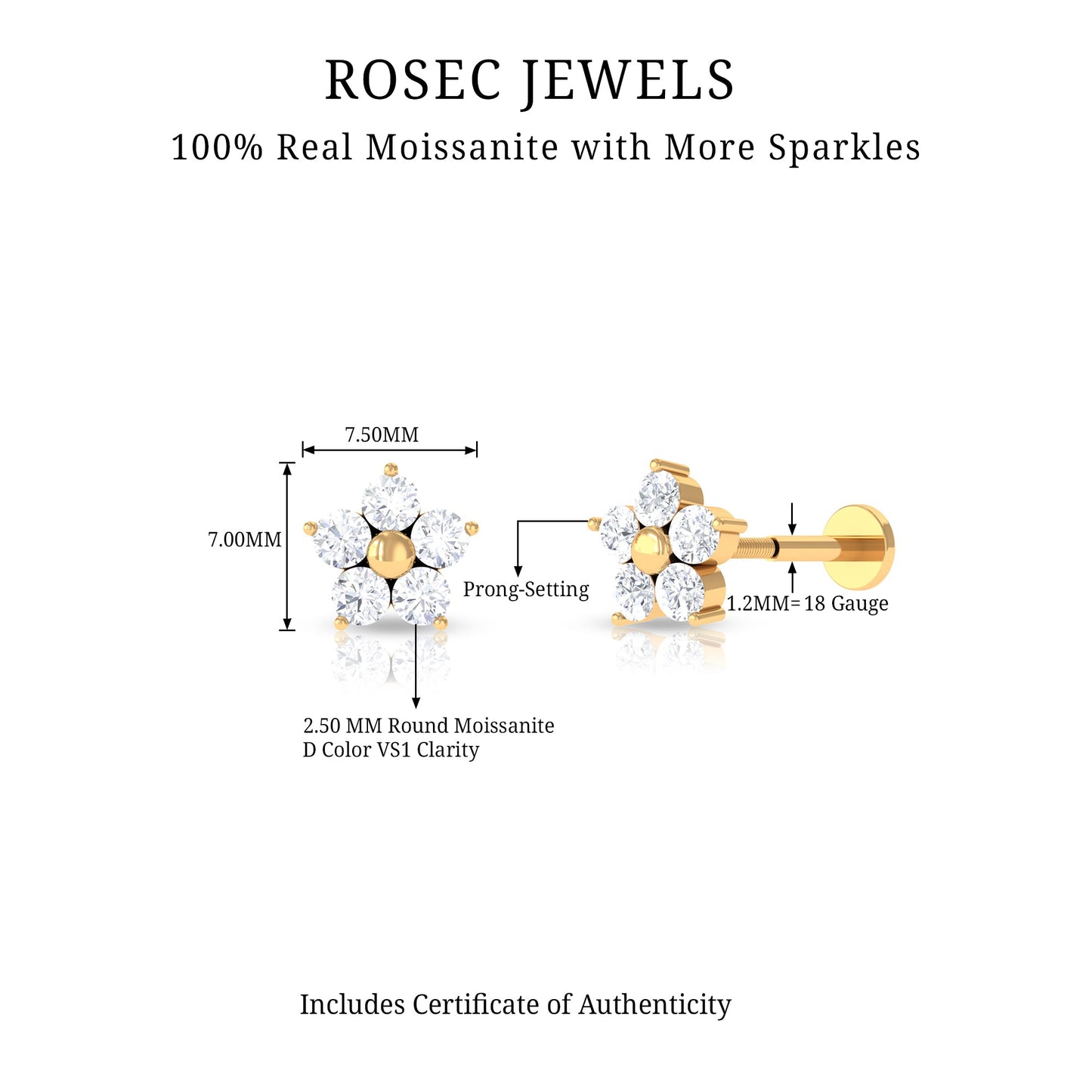 Certified Moissanite Flower Conch Earring for Women