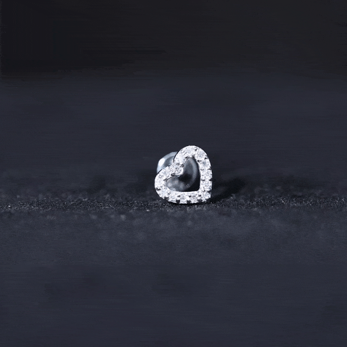 Certified Moissanite Open Heart Earring for Helix Piercing