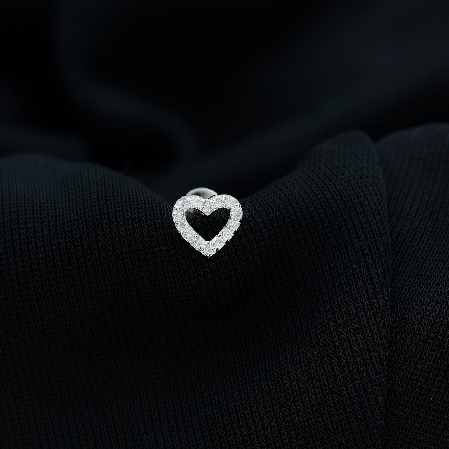Certified Moissanite Open Heart Earring for Helix Piercing