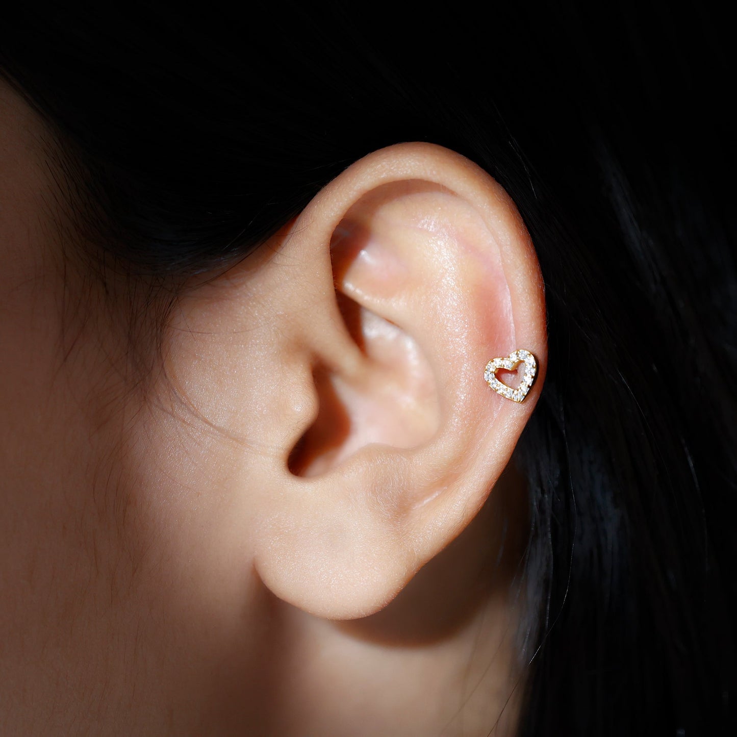Certified Moissanite Open Heart Earring for Helix Piercing