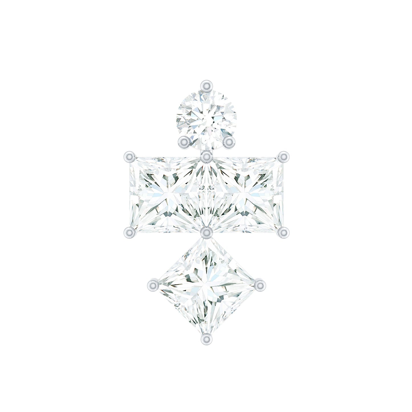 Round and Princess Cut Moissanite Cluster Helix Earring