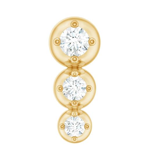 Natural Round Diamond Three Stone Tragus Earring