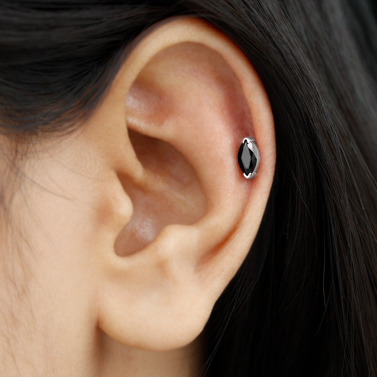 Natural 0.74 Carat Marquise Shape Black Onyx Conch Earring