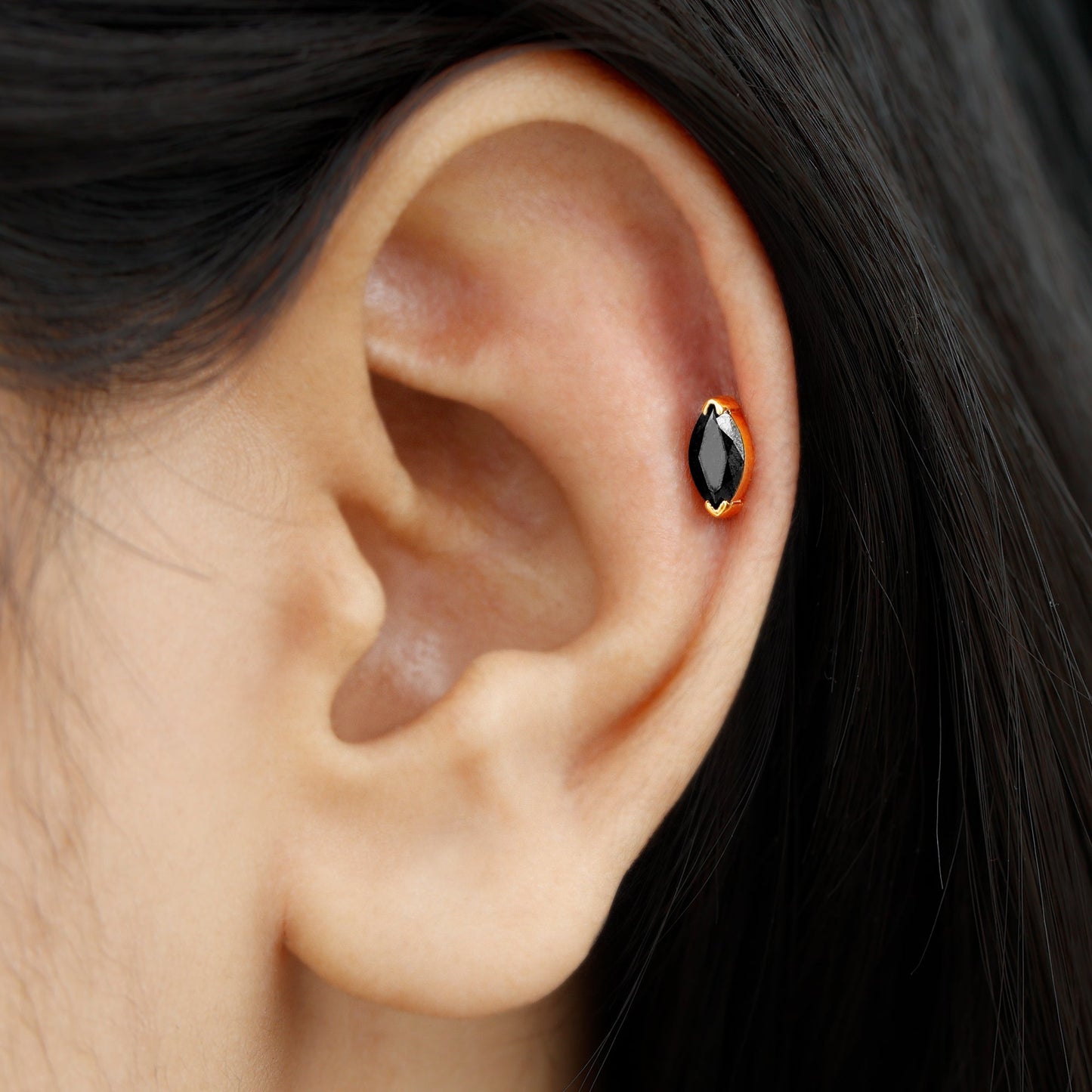 Natural 0.74 Carat Marquise Shape Black Onyx Conch Earring