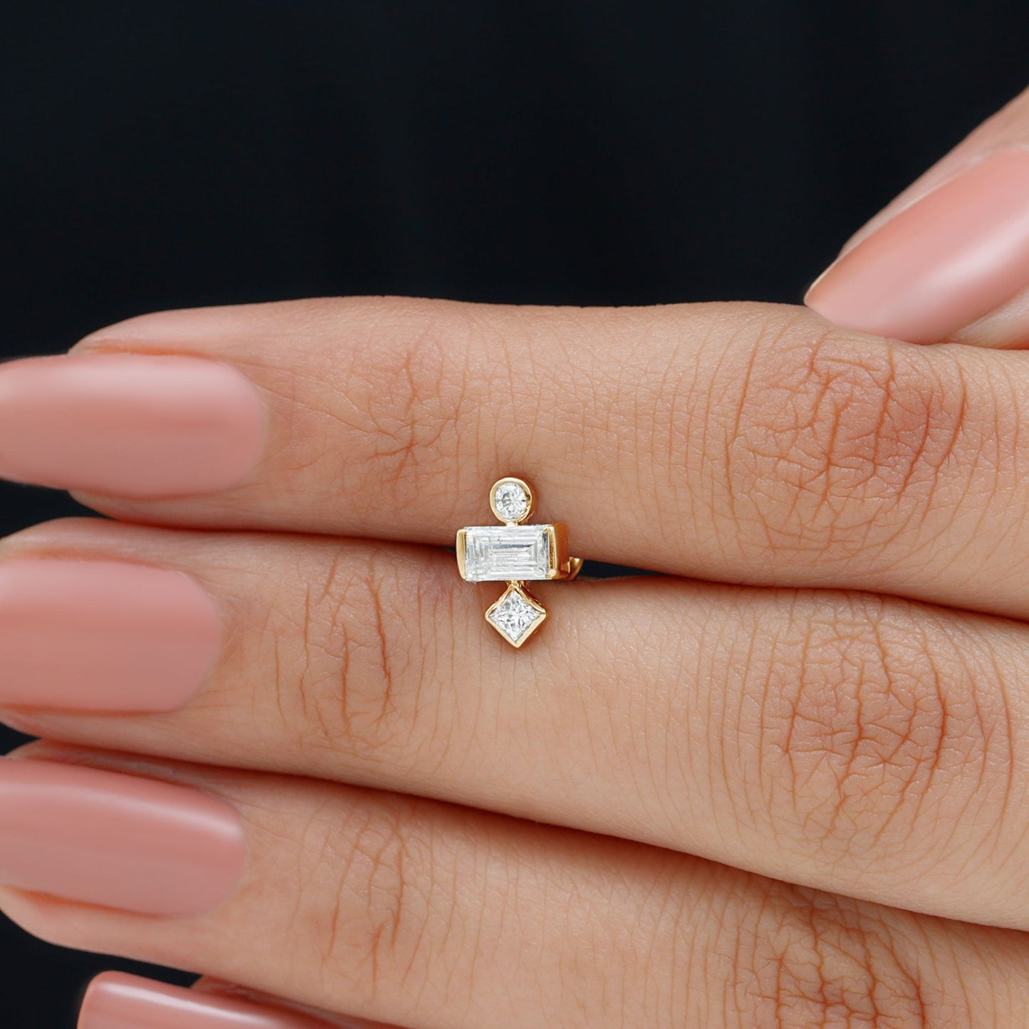 Certified Moissanite Three Stone Earring for Tragus Piercing