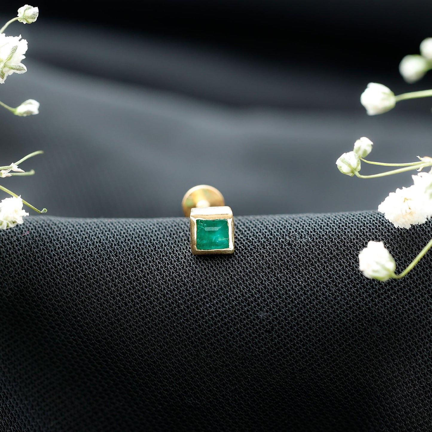 Princess Cut Emerald Helix Earring in Bezel Setting