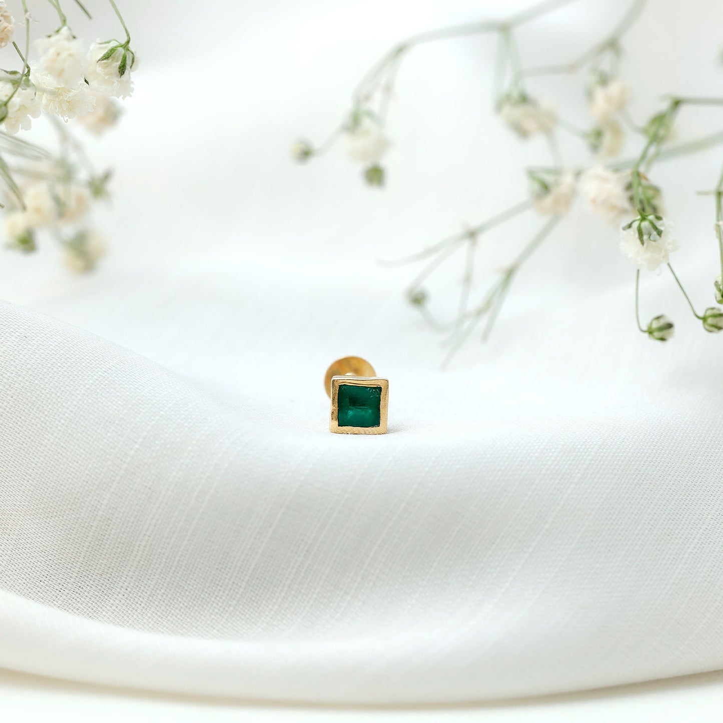 Princess Cut Emerald Helix Earring in Bezel Setting