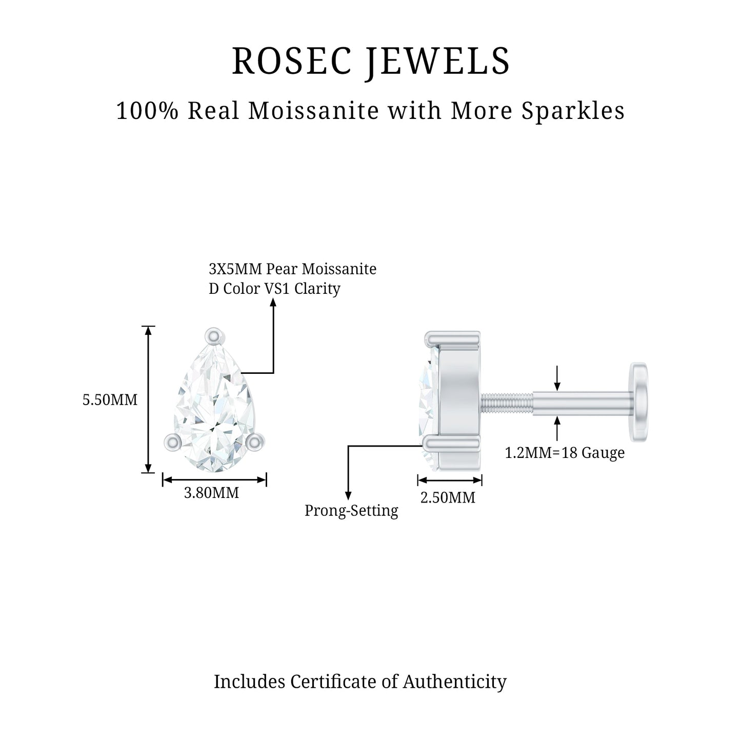 Pear Shape Moissanite Solitaire Conch Earring