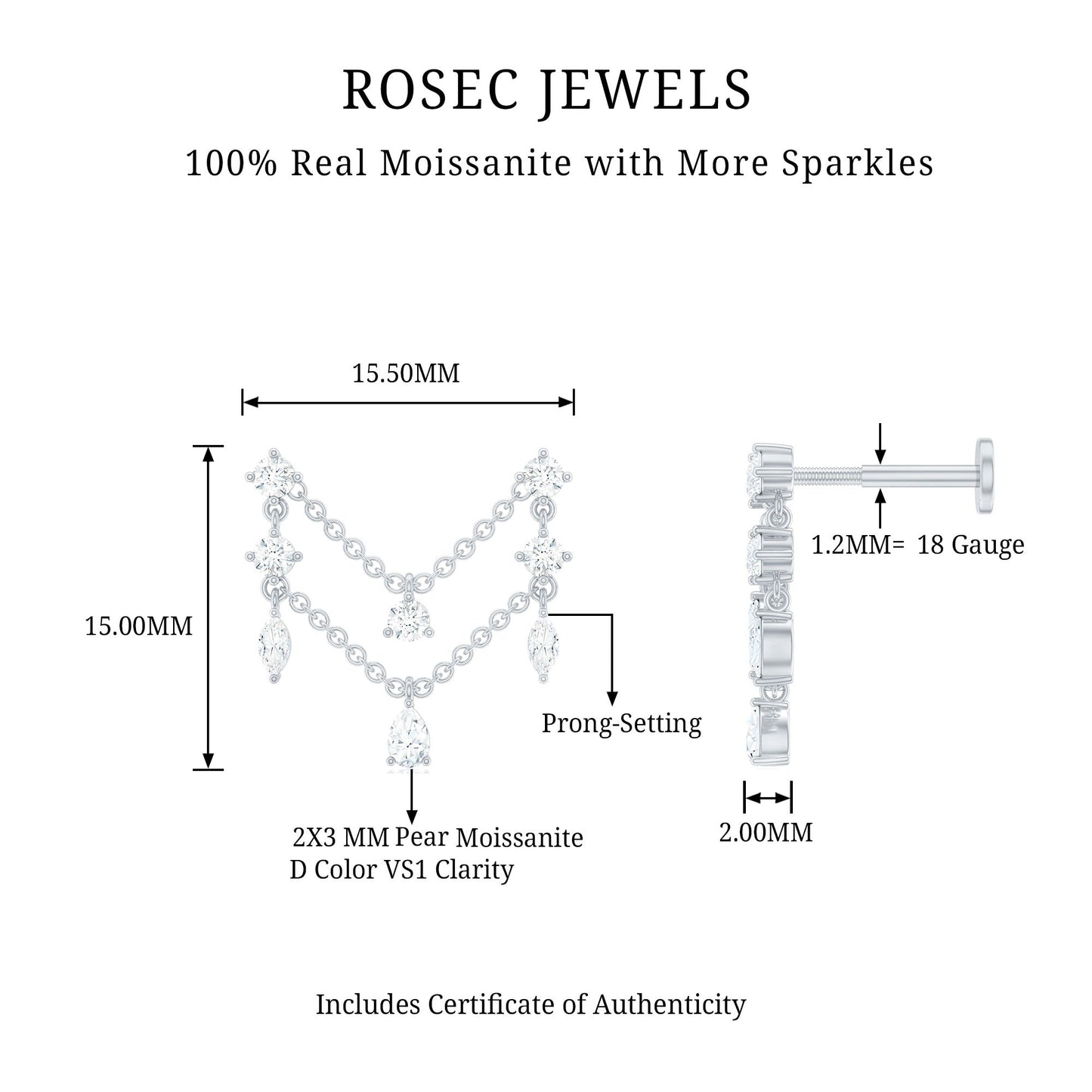 Certified Moissanite Double Chain Helix Earring