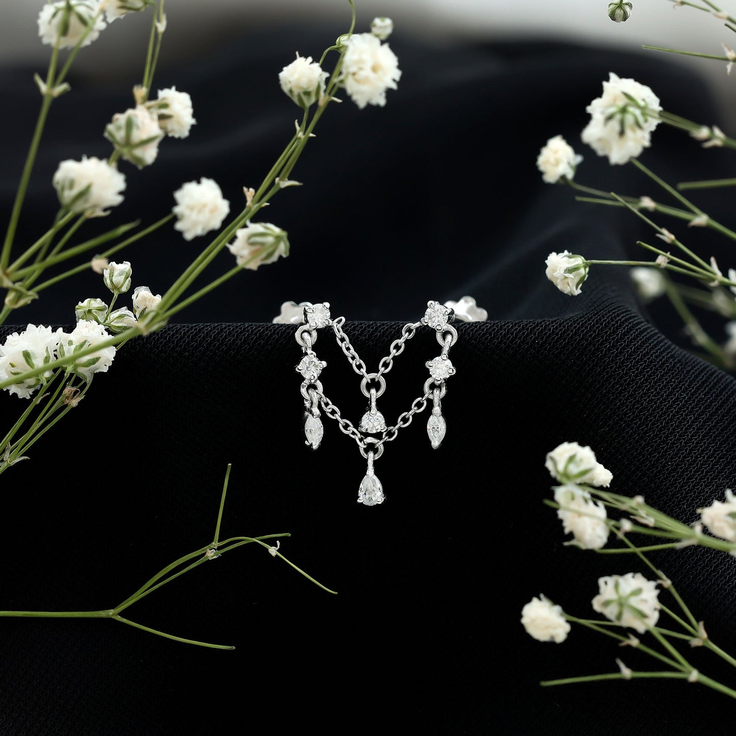 Certified Moissanite Double Chain Helix Earring