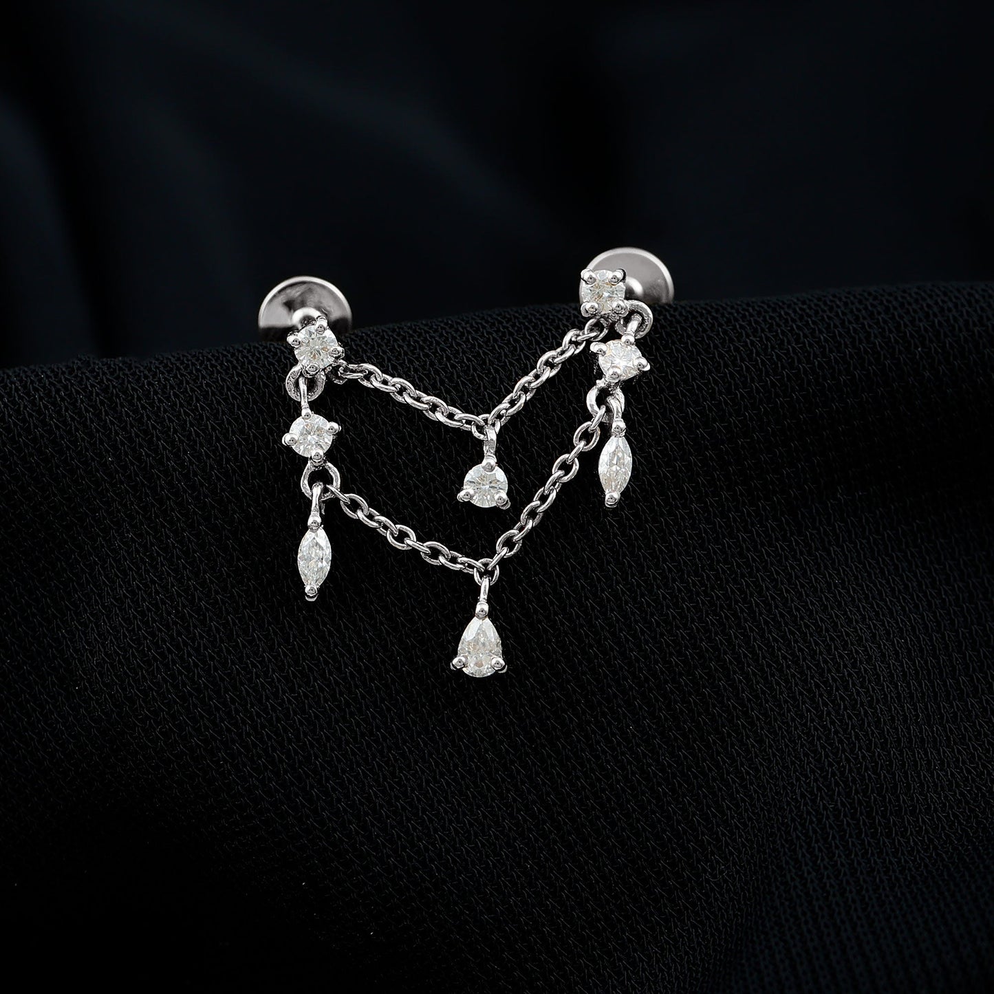 Certified Moissanite Double Chain Helix Earring