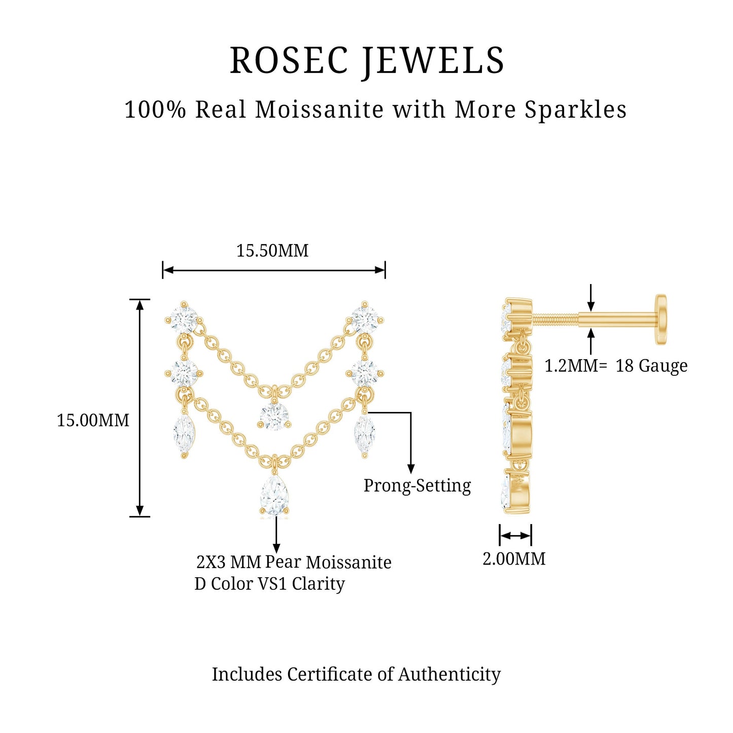 Certified Moissanite Double Chain Helix Earring