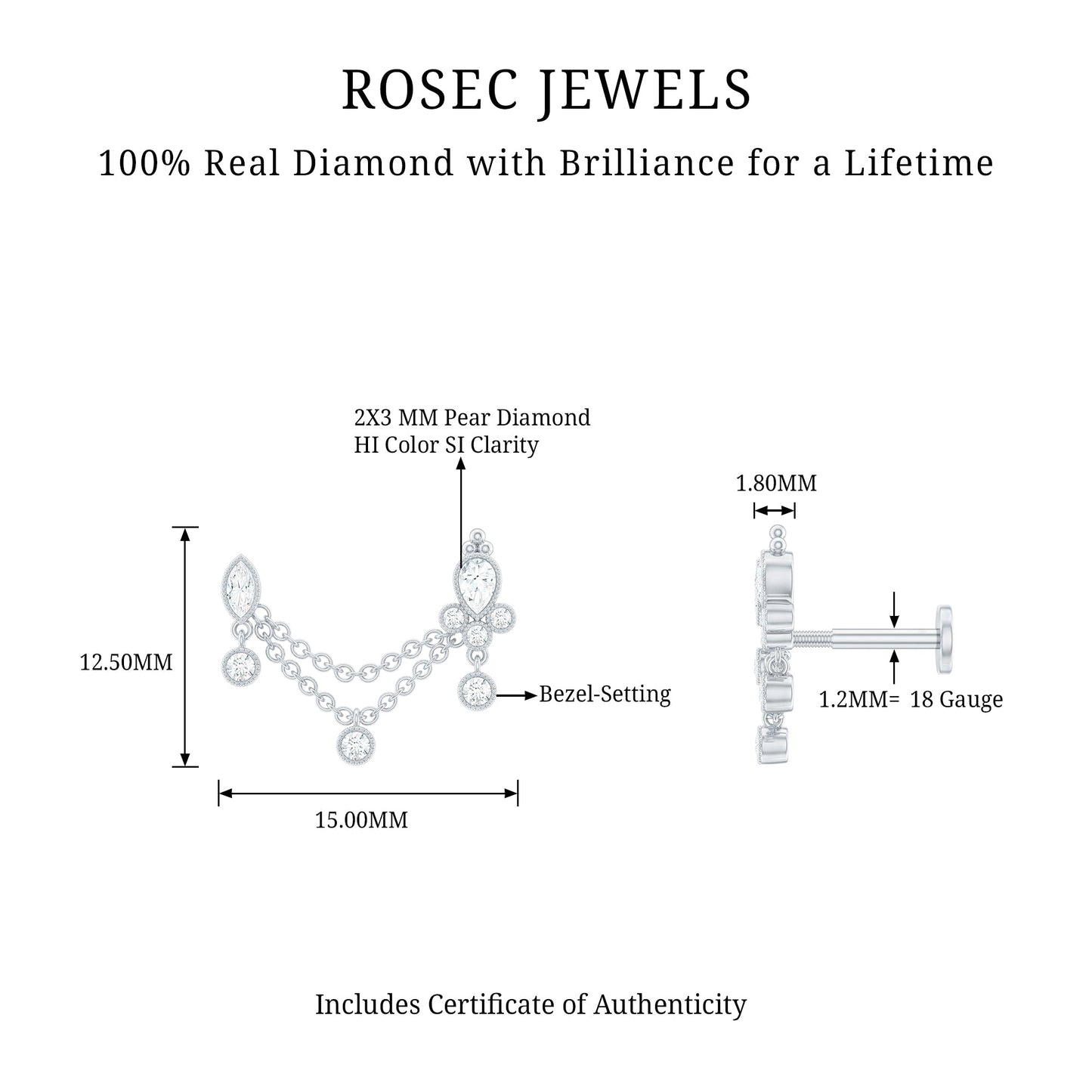 Vintage Style Diamond Double Piercing Earring
