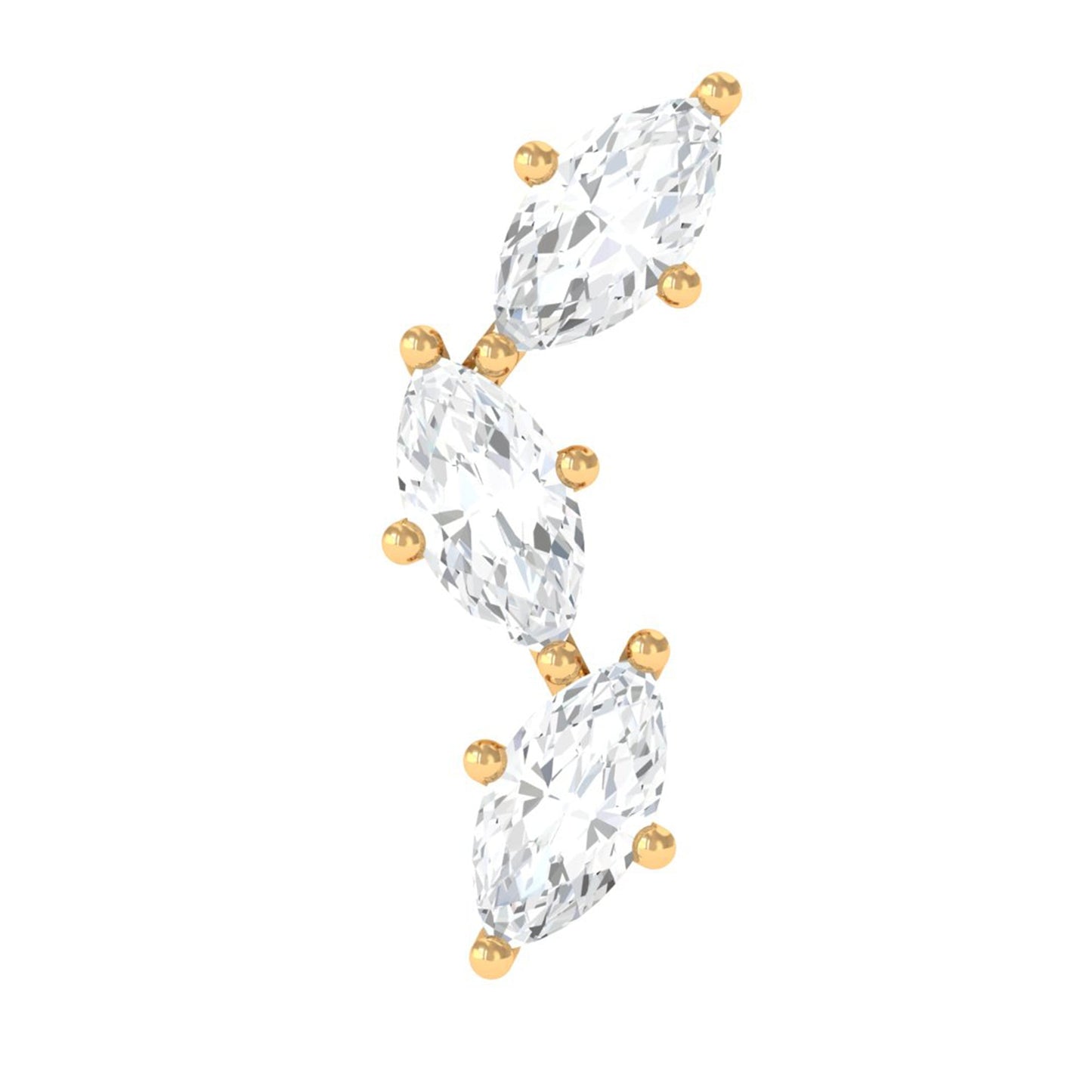 Marquise Cut Moissanite 3 Stone Tragus Earring