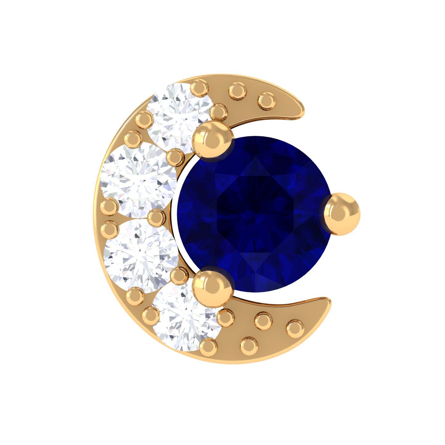 Dainty Blue Sapphire and Diamond Moon Helix Earring