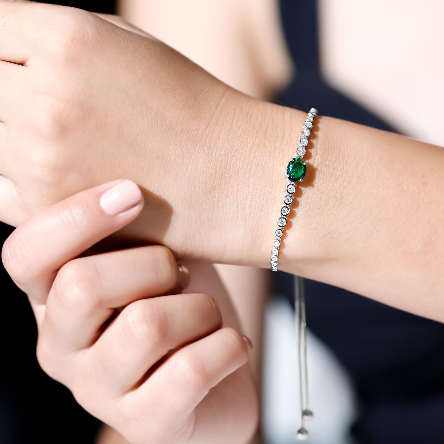 Certified 6X8 MM Oval Lab Grown Emerald Bolo Bracelet