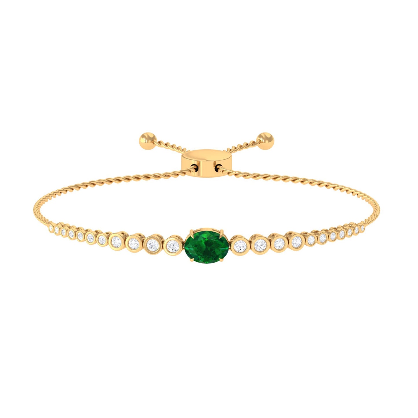 Certified 6X8 MM Oval Lab Grown Emerald Bolo Bracelet