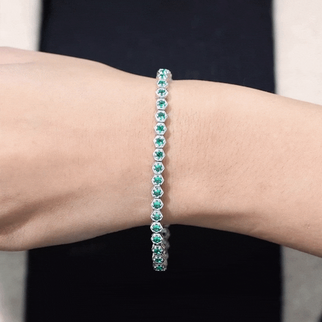 Certified 5.64 Carat Lab Grown Emerald Hexagon Tennis Bracelet for Women