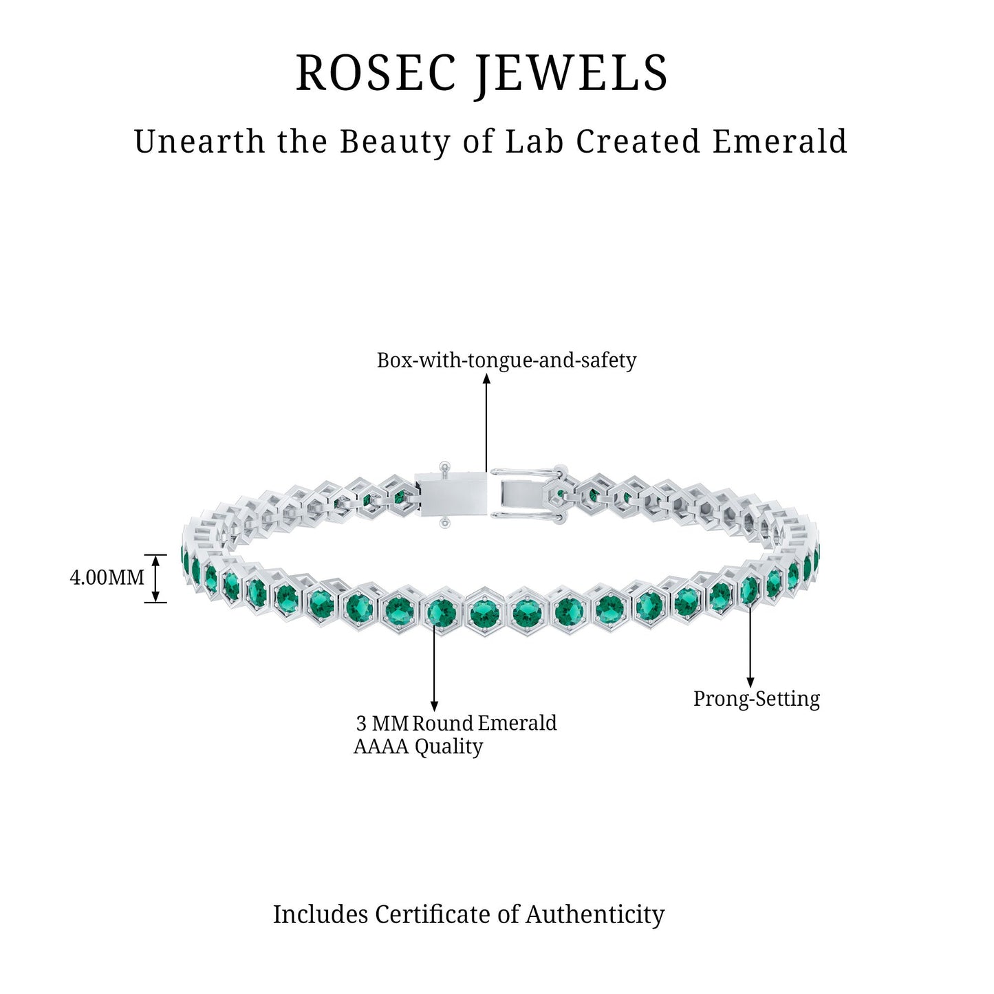 Certified 5.64 Carat Lab Grown Emerald Hexagon Tennis Bracelet for Women
