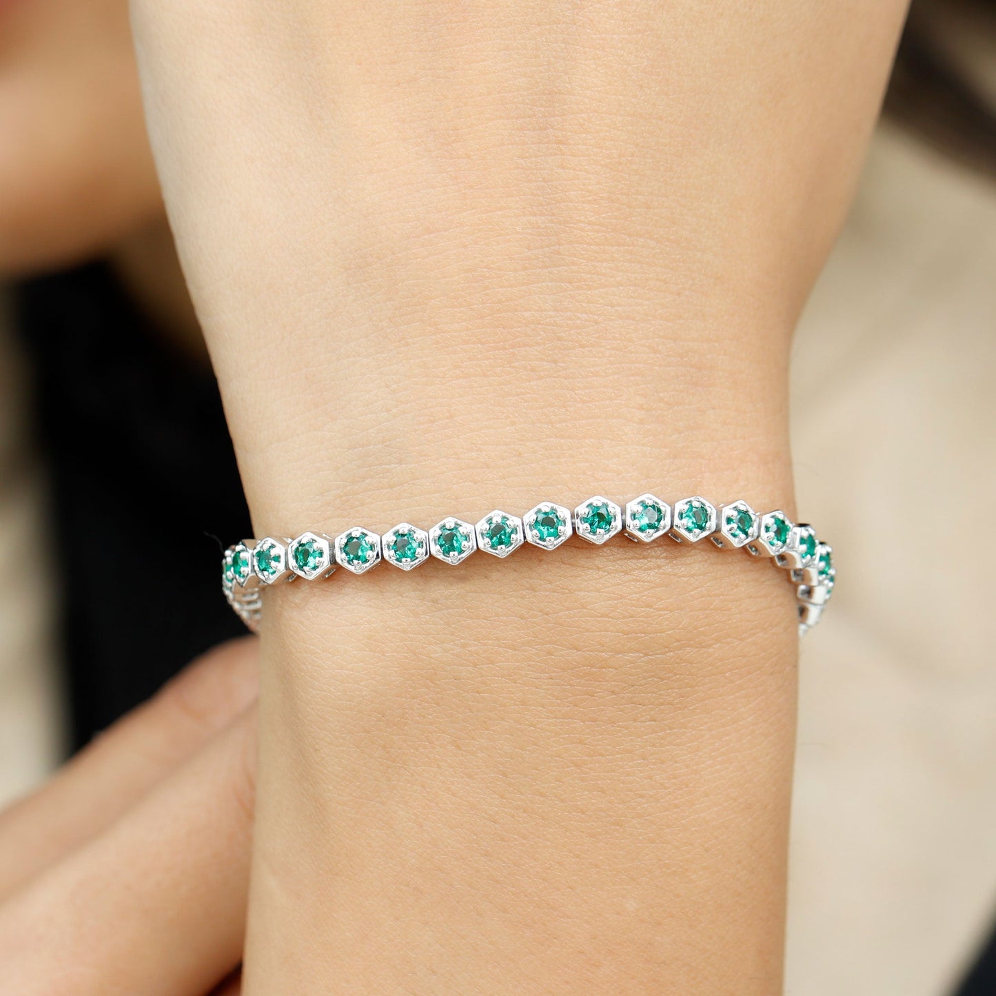 Certified 5.64 Carat Lab Grown Emerald Hexagon Tennis Bracelet for Women